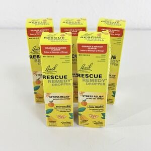 5 PACK, 0.7 fl oz (20mL) EACH bottle,  Bach RESCUE REMEDY Dropper Orange Mango
